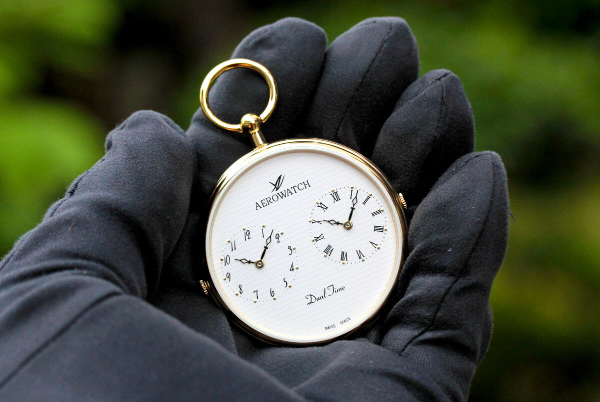 AERO(アエロ) クォーツ式 デュアルタイム 懐中時計 05826PD01・05826JA02/ペア懐中時計
