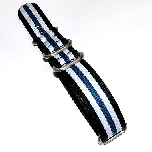 時計ナイロンバンド NATOベルト ブラック×ホワイト×ブルーライン 22mm幅