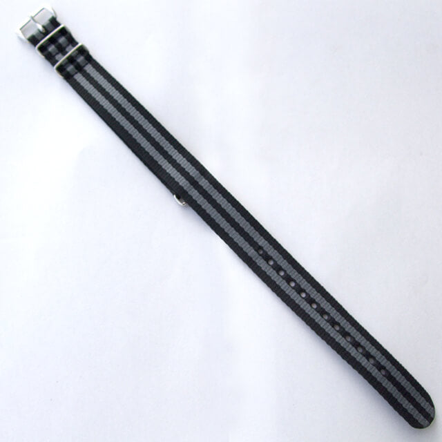 時計ナイロンバンド NATOベルト ブラック×グレーライン 18mm