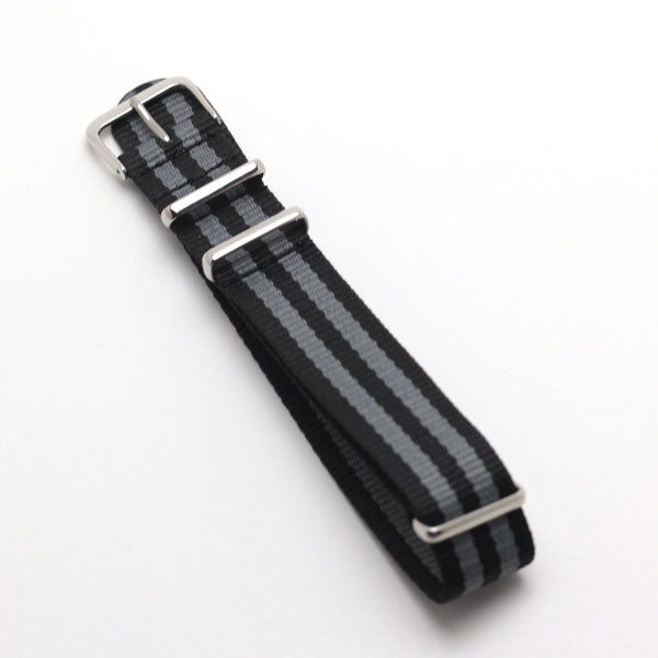 時計ナイロンバンド NATOベルト ブラック×グレーライン 18mm