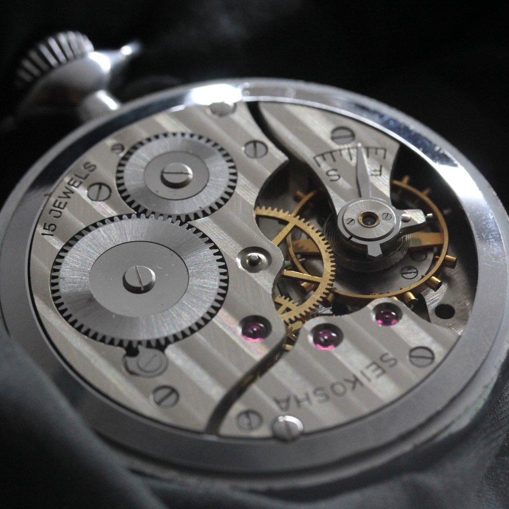 15石ムーブメント 昭和36年の19セイコー鉄道時計/15石/秒針止め機能/絶版時計/19seiko-1320