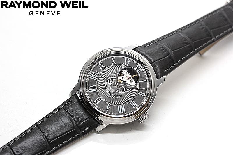 レイモンドウェイル マエストロ(MAESTRO)オープンハート 2227-STC-00609 グレー レザー 腕時計