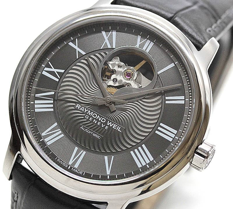 レイモンドウェイル マエストロ(MAESTRO)オープンハート 2227-STC-00609 グレー レザー 腕時計