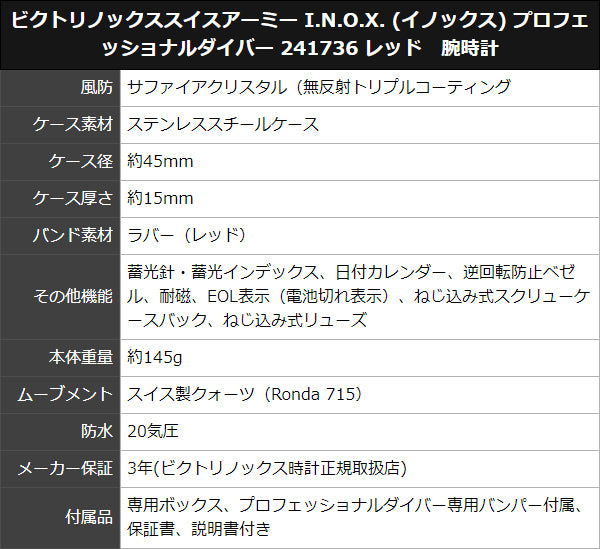 ビクトリノックススイスアーミー I.N.O.X. (イノックス) プロフェッショナルダイバー 241736 レッド 腕時計
