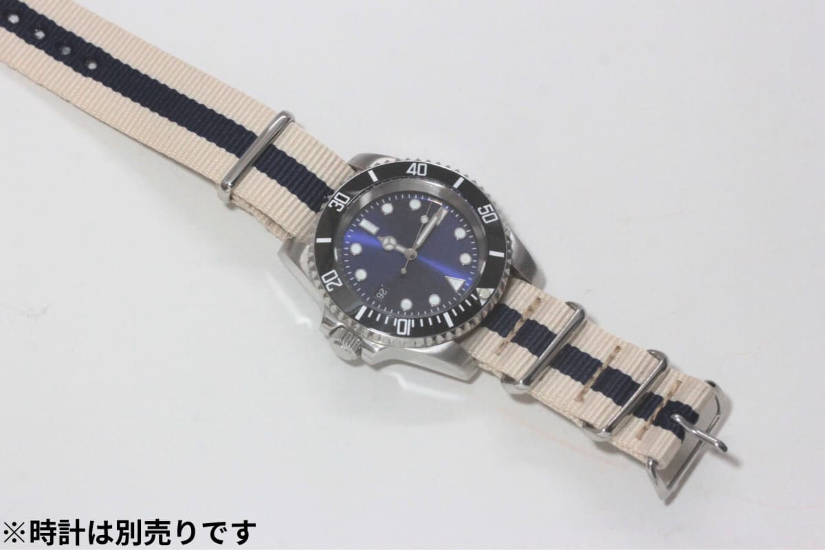時計ナイロンバンド NATOベルト ベージュ× ネイビー 20mm