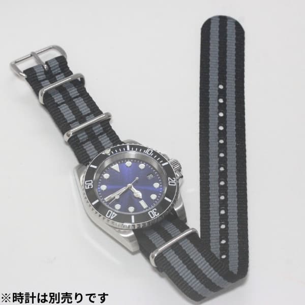 時計ナイロンバンド NATOベルト グレー × ブラック ダブルライン 20mm