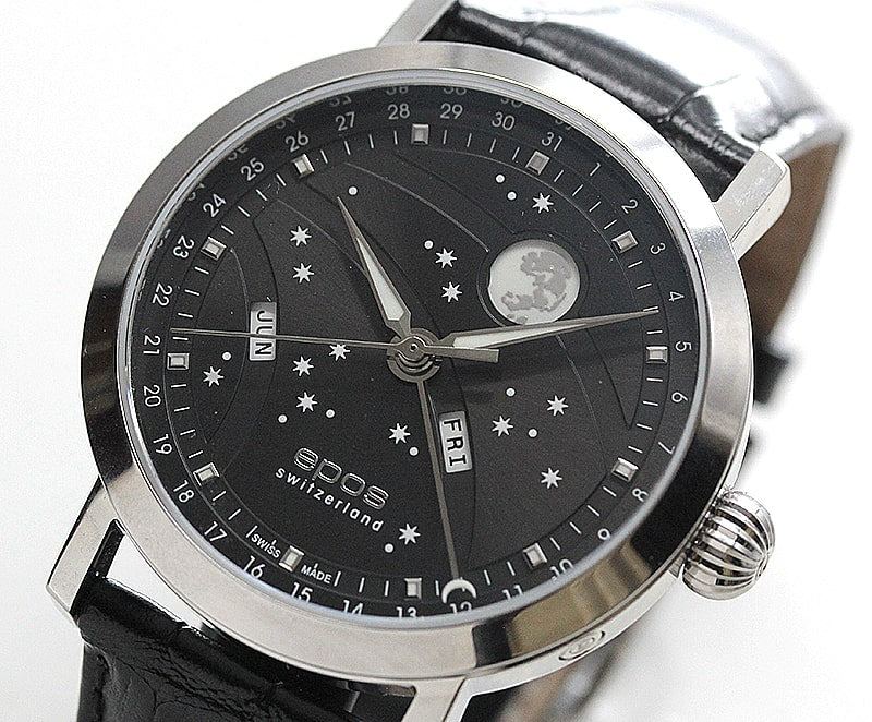 エポス(epos)/OEUVRE D’ART/ビッグムーン(Big Moon)3440GY ブラック 腕時計