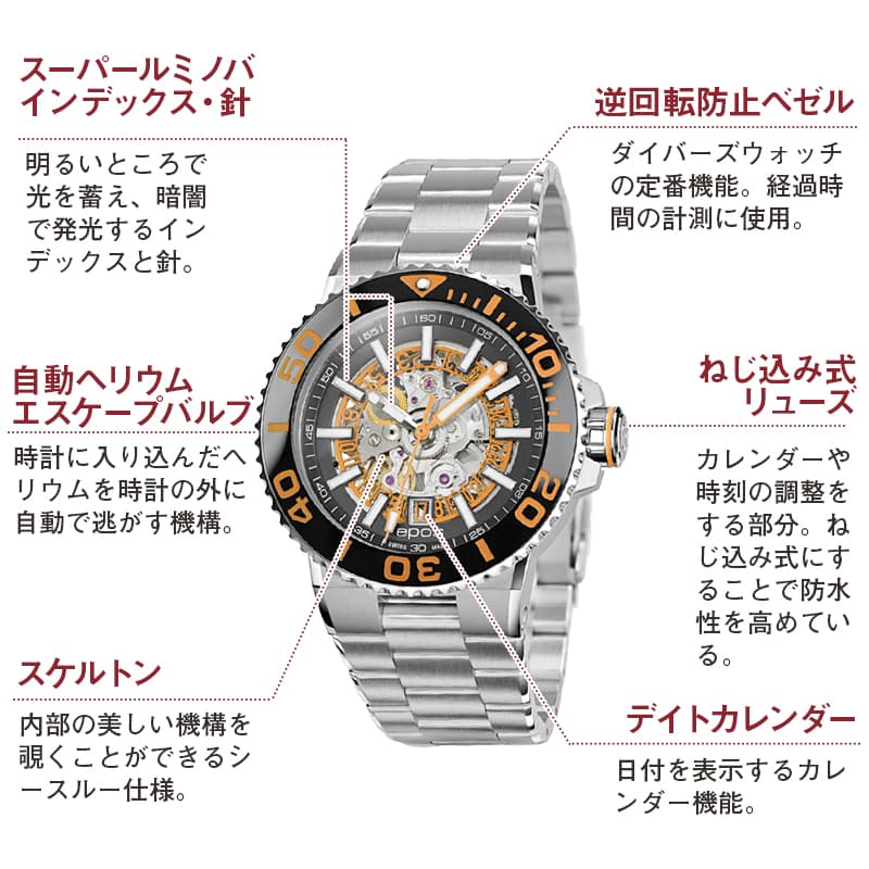 エポス(epos)/SPORTIVE/ダイバーズウォッチ/ 3441SKBKORM 腕時計