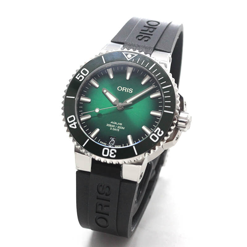 オリス/Oris/ダイビング/AQUIS(アクイス)/キャリバー400/ダイバーズウォッチ 400 7769 4157-07 4 22 74FC 41.5mm径 グリーン ラバーベルト 腕時計
