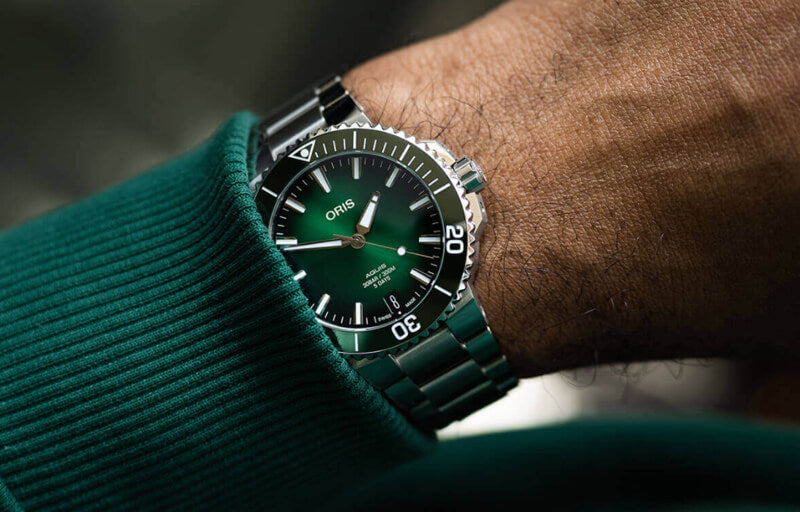 オリス/Oris/ダイビング/AQUIS(アクイス)/キャリバー400/ダイバーズウォッチ 400 7769 4157-07 4 22 74FC 41.5mm径 グリーン ラバーベルト 腕時計