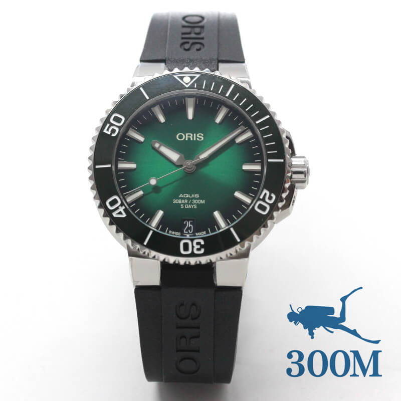 オリス/Oris/ダイビング/AQUIS(アクイス)/キャリバー400/ダイバーズウォッチ 400 7769 4157-07 4 22 74FC 41.5mm径 グリーン ラバーベルト 腕時計