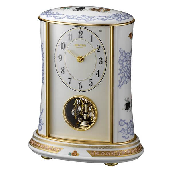 RHYTHM リズム 有田焼磁器枠 置き時計 染錦遊犬の図701 4RH701HG04