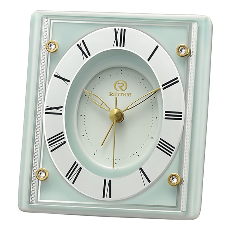 RHYTHM リズム クォーツ置き時計 有田焼磁器枠 青磁【4SE564HG05