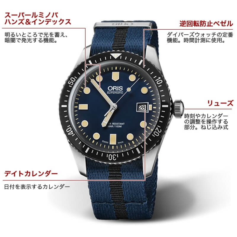 オリス(Oris)ダイバーズ65(Divers Sixty-Five)/ブルー/NATOベルト/733 7720 4055-07 5 21 28FC 腕時計