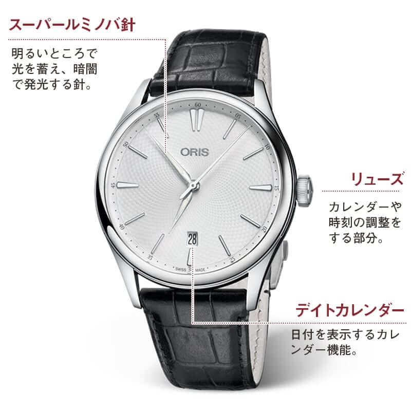 Oris(オリス) Artelier(アートリエ) デイト/ブラックレザーベルト/ 733 7721 4051-07 5 21 64FC 腕時計