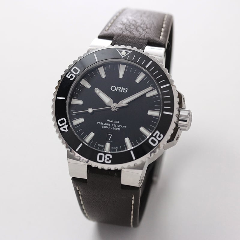 【動作確認済】ORIS アクイスデイト 黒文字盤　AT 動作確認済】ORIS アクイスデイト 黒文字盤 AT
