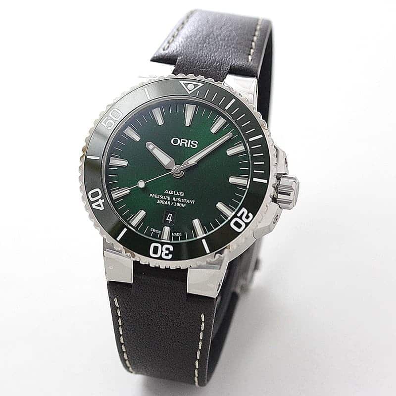 オリス/Oris/ダイビング/AQUIS(アクイス) デイト/グリーン文字盤/レザーベルト/ 733 7730 4157-07 5 24 10EB 腕時計