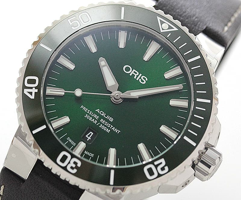 オリス/Oris/ダイビング/AQUIS(アクイス) デイト/グリーン文字盤/レザーベルト/ 733 7730 4157-07 5 24 10EB 腕時計