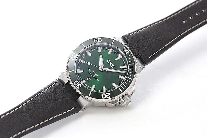 オリス/Oris/ダイビング/AQUIS(アクイス) デイト/グリーン文字盤/レザーベルト/ 733 7730 4157-07 5 24 10EB 腕時計
