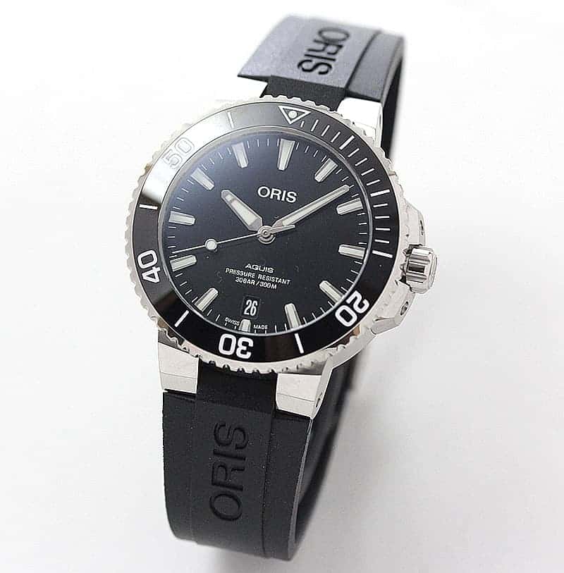 オリス/Oris/ダイビング/AQUIS(アクイス) デイト/ブラック ポリッシュダイアル /ラバーベルト/733 7732 4134 39.5mm 腕時計