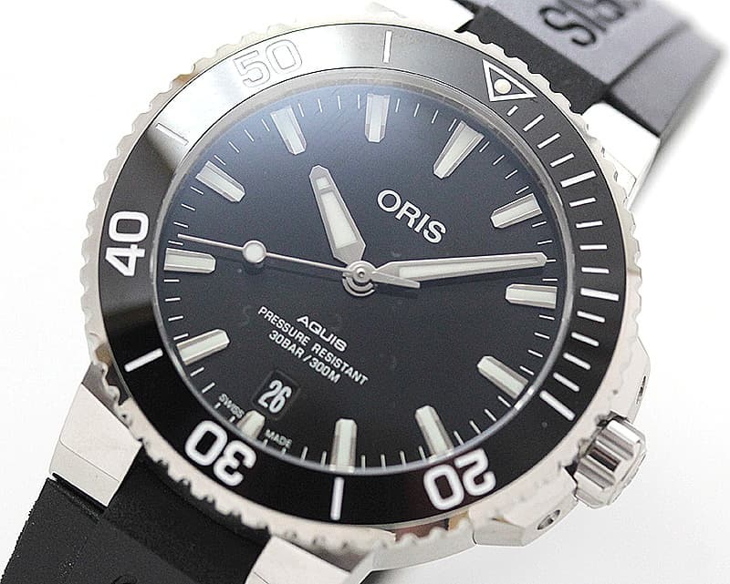 オリス/Oris/ダイビング/AQUIS(アクイス) デイト/ブラック ポリッシュダイアル /ラバーベルト/733 7732 4134 39.5mm 腕時計