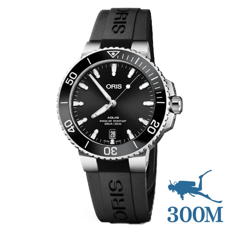 オリス/Oris/ダイビング/AQUIS(アクイス) デイト/ブラック ポリッシュダイアル /ラバーベルト/733 7732 4134 39.5mm 腕時計