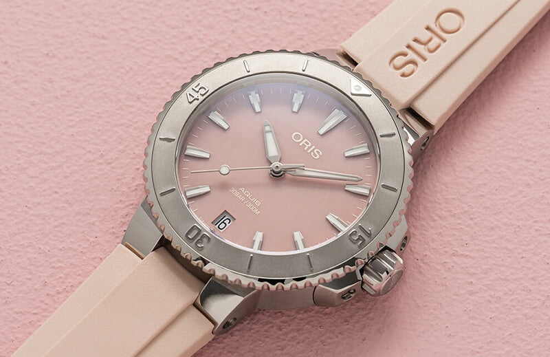オリス/Oris/AQUIS(アクイス) 36.5mm MOP(マザーオブパール)ダイアル レディース 腕時計 733 7770 4158-07 4 18 66FC(ブラッシュピンク)