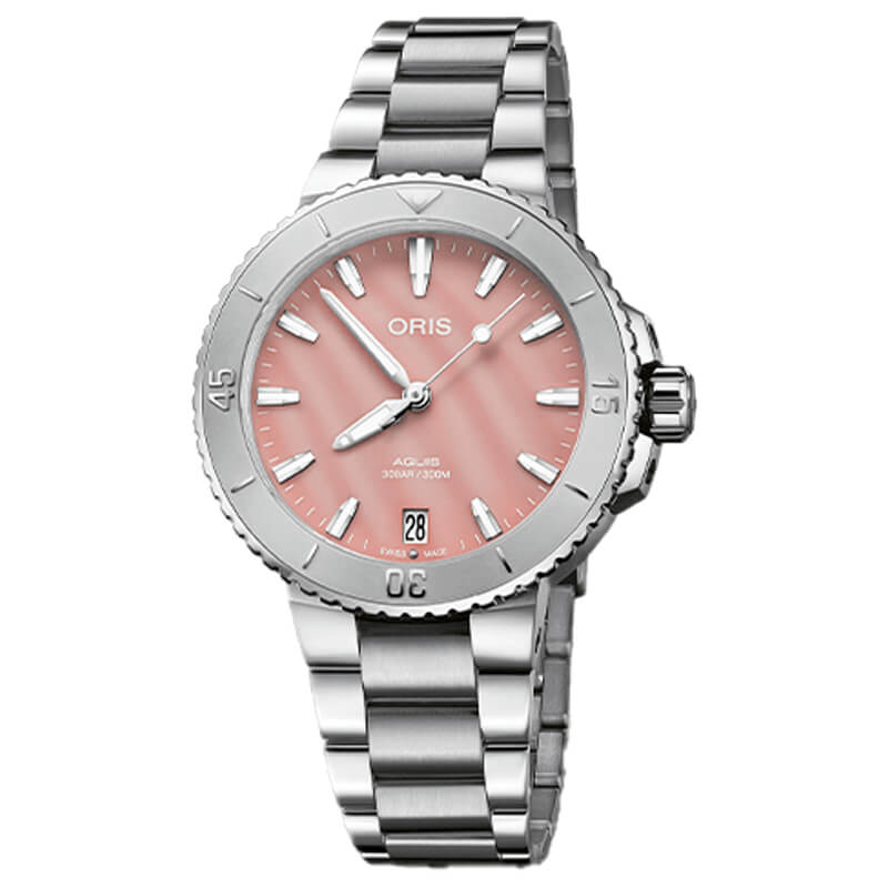 オリス/Oris/AQUIS(アクイス) 36.5mm MOP(マザーオブパール)ダイアル レディース 腕時計 733 7770 4158-07 8 18 05P(ブラッシュピンク)