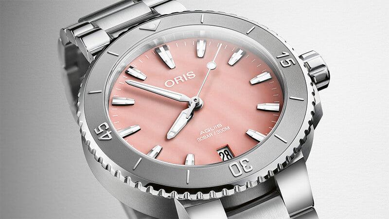 オリス/Oris/AQUIS(アクイス) 36.5mm MOP(マザーオブパール)ダイアル レディース 腕時計 733 7770 4158-07 8 18 05P(ブラッシュピンク)
