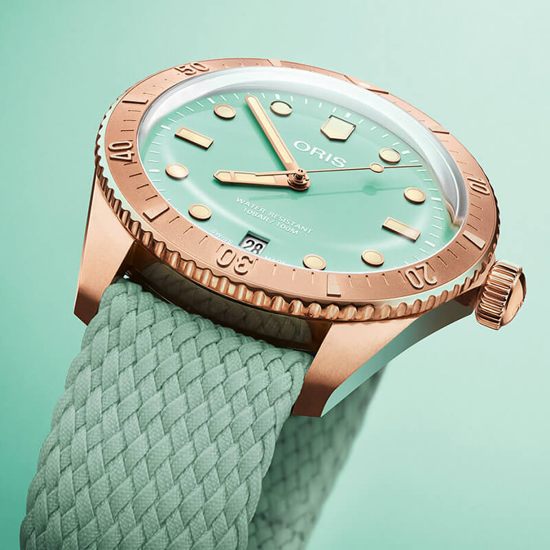 オリス(Oris)ダイバーズ65 コットンキャンディ リサイクルナイロンストラップ 733 7771 3157-07 3 19 03BRS グリーンダイアル 腕時計