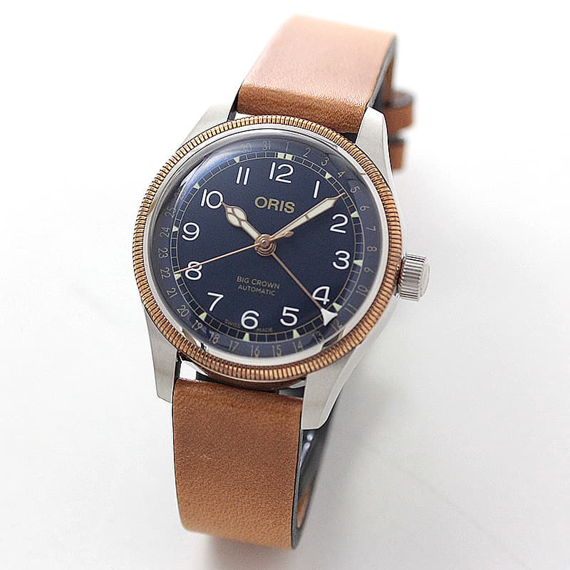 オリス ビッグクラウン ポインターデイト 36mm/ブルー/ 754 7749 4365-07 5 17 66G ブロンズトップリング 腕時計