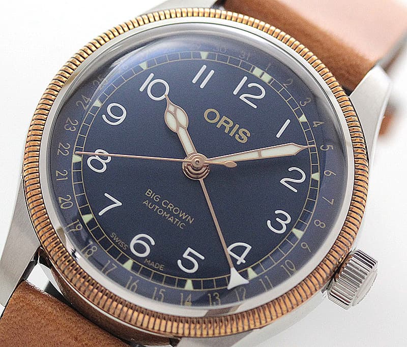 オリス ビッグクラウン ポインターデイト 36mm/ブルー/ 754 7749 4365-07 5 17 66G ブロンズトップリング 腕時計