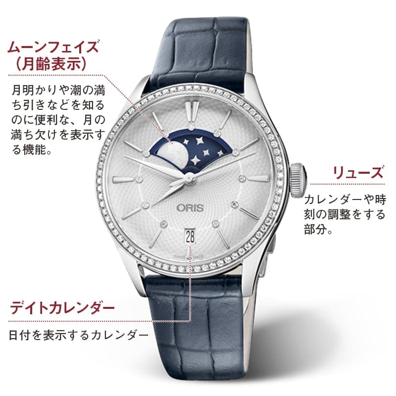 ORIS(オリス) アートリエ グランデリュヌ デイト ダイヤモンド/ムーンフェイズ/女性用/763 7723 4951-07 5 18 66FC/腕時計