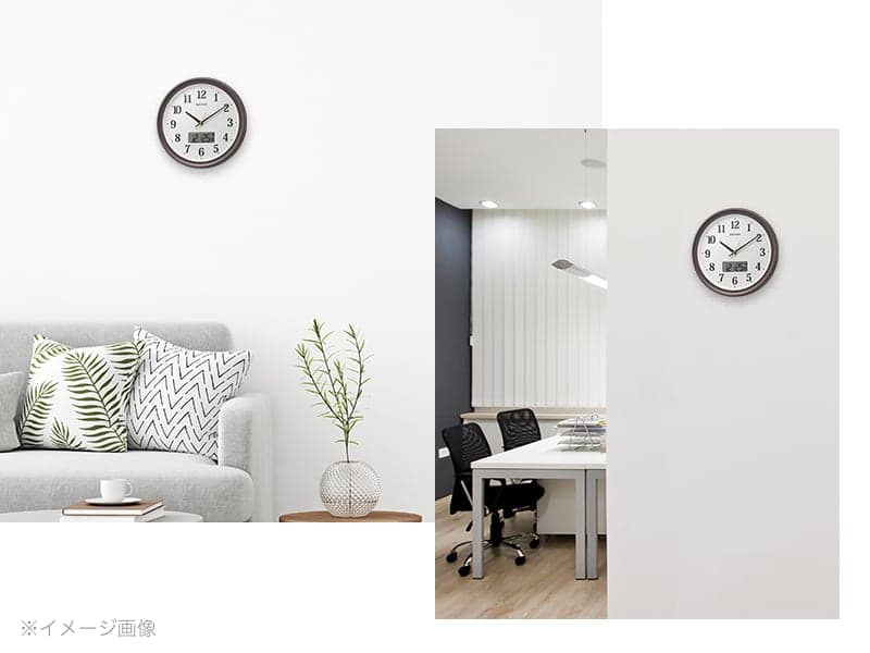 RHYTHM リズム 液晶表示付き 電波 掛け時計 フィットウェーブリブA02 8FYA02SR06 茶色メタリック