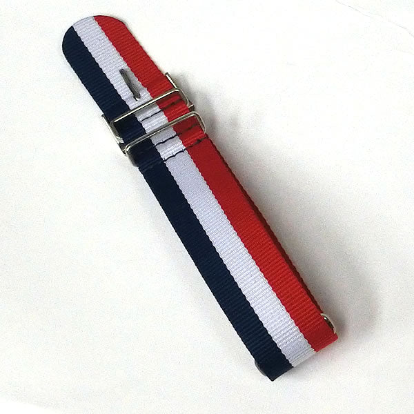 時計ナイロンバンド NATOベルト レッド・ブルー・ホワイトラインカラー 18mm