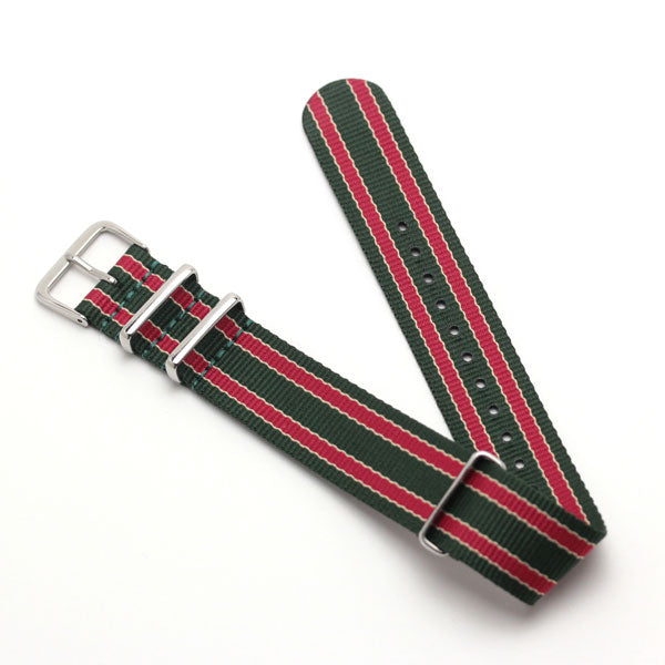 時計ナイロンバンド NATOベルト 深みのあるグリーン×レッド 18mm