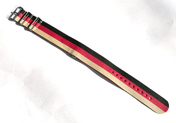 時計ナイロンバンド NATOベルト グリーン×レッド×ベージュ 18mm幅