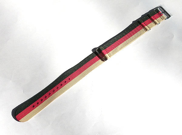 時計ナイロンバンド NATOベルト グリーン×レッド×ベージュ 18mm幅