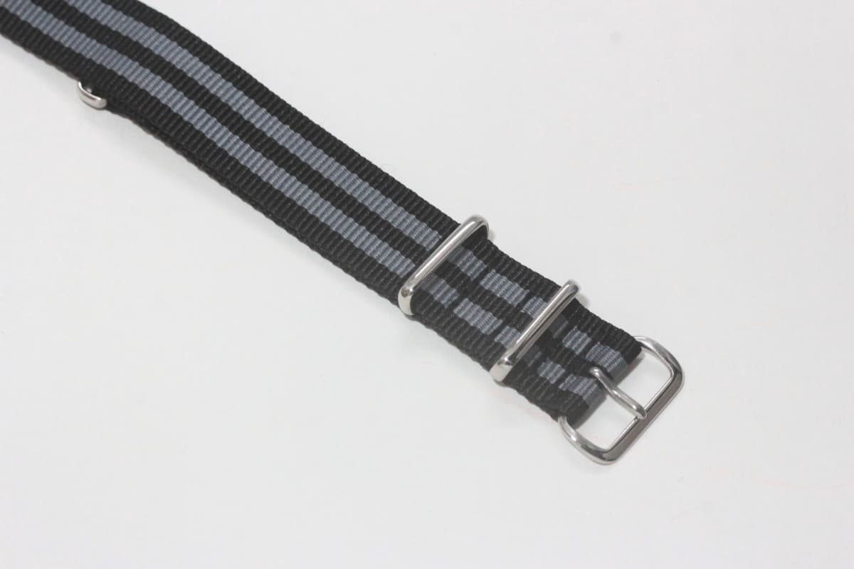 時計ナイロンバンド NATOベルト グレー × ブラック ダブルライン 20mm