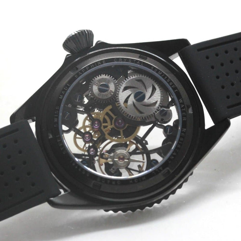 正美堂オリジナル腕時計/オールブラックスケルトン/スイス製手巻き式ムーブメント/db6-055