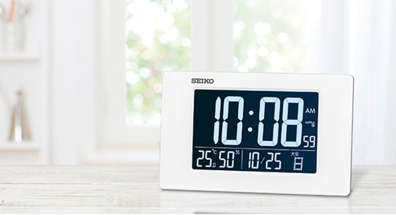 SEIKO セイコー アラーム付 デジタル電波置き時計 DL214W ホワイト