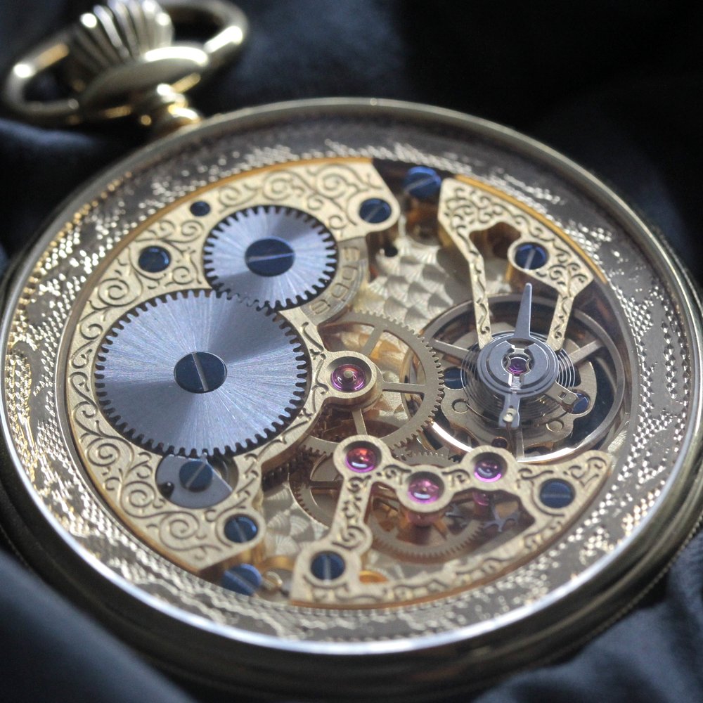 認定中古品のエポス(epos)/スケルトン懐中時計/2090gpbk/黒文字盤/ローマン数字/epos-110