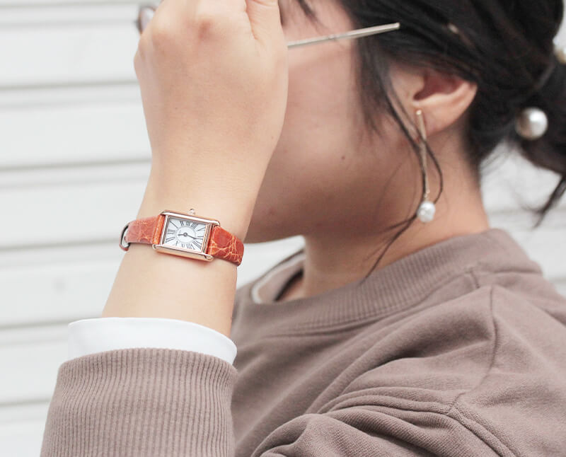 LCREA(ルクレア) PARALLELA ソーラー腕時計 LC2101-PGCOB 本ワニ革 オレンジブラウン