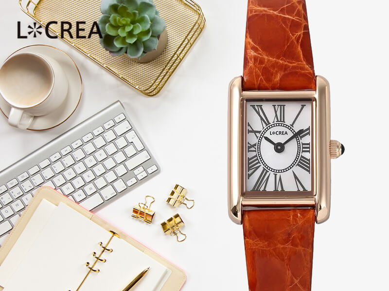 LCREA(ルクレア) PARALLELA ソーラー腕時計 LC2101-PGCOB 本ワニ革 オレンジブラウン