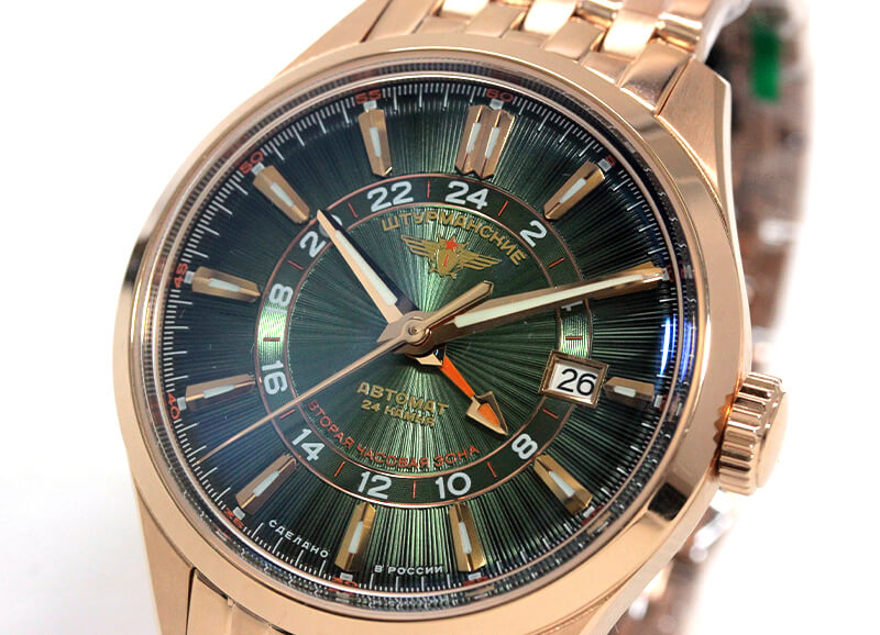 STURMANSKIE(シュトゥルマンスキー)OPEN SPACE GMT 自動巻き 腕時計 NH34-1899058B グリーンダイヤル ローズゴールドPVD