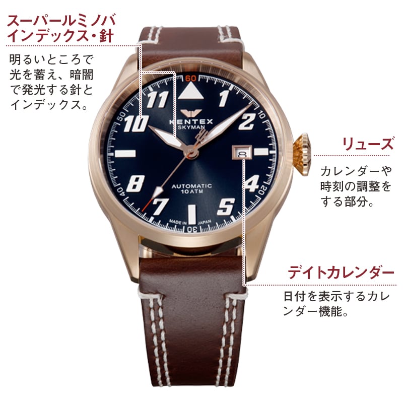 888本限定 ケンテックス(Kentex)/SKYMAN(スカイマン)/パイロットアルファ/自動巻き/ローズゴールドPVD/S688X-18 腕時計