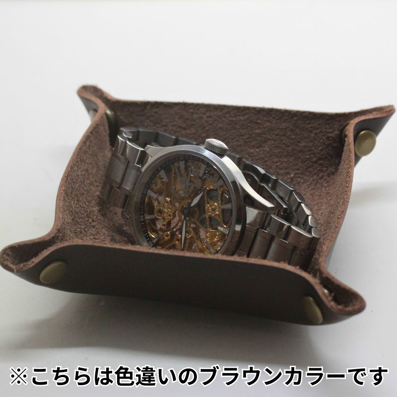 正美堂オリジナル 牛革(本革)トレイ/13センチ×13センチ/ キャメル