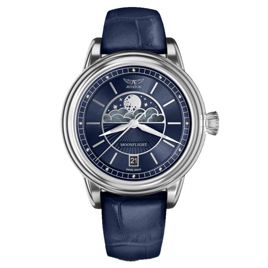 AVIATOR(アビエイター) MOONFLIGHT(ムーンフライト)NIGHT MOON ブルー 腕時計 V.1.33.0.255.4