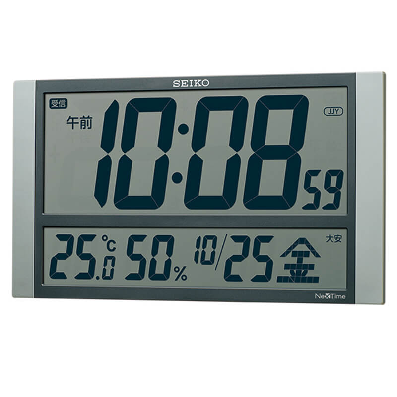  CLOCK デジタル表示　シルバー SEIKO セイコー ネクスタイム(液晶表示付) 電波 掛け置き兼用 デジタル