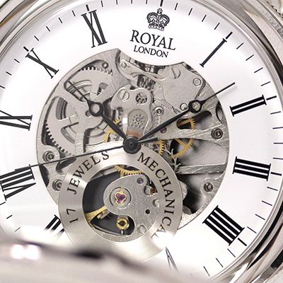 イギリスブランド ROYAL LONDON (ロイヤルロンドン) 懐中時計 9808087 スケルトン部分アップ